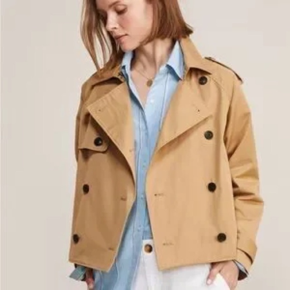Vineyard Vines Tan Double-Breasted Cropped Trench Coat